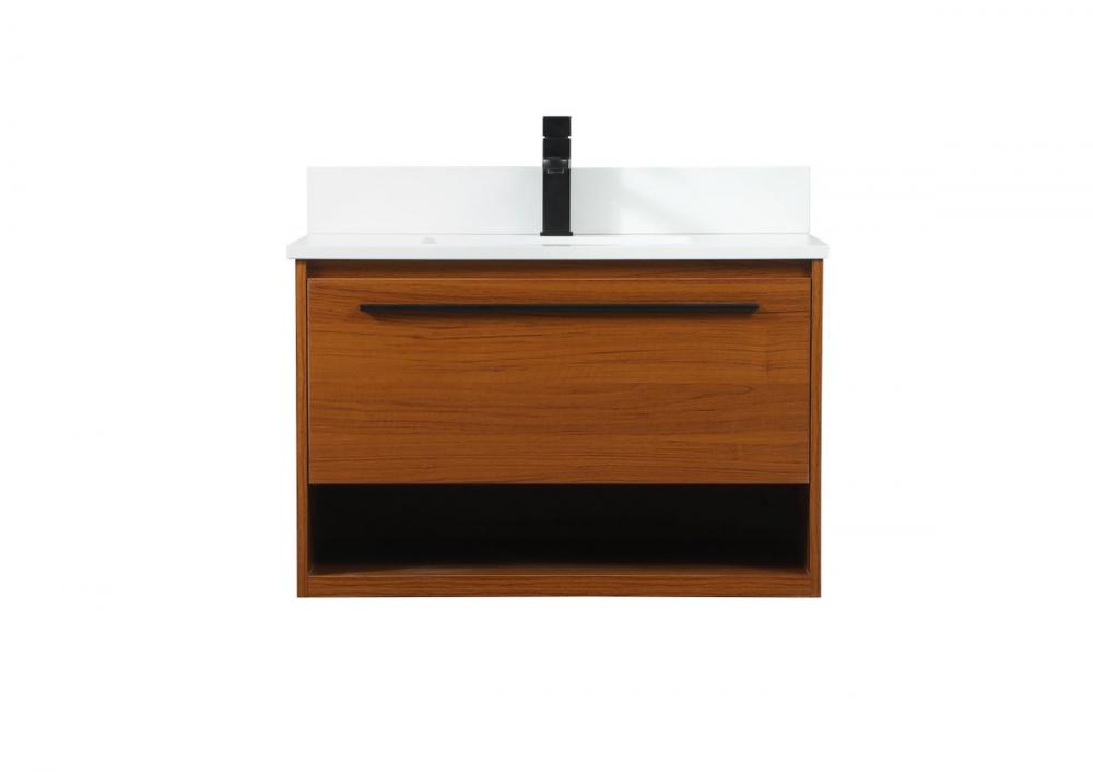 30 Inch Single Bathroom Vanity in Teak with Backsplash