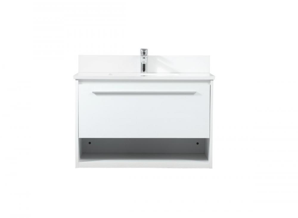 30 Inch Single Bathroom Vanity in White with Backsplash