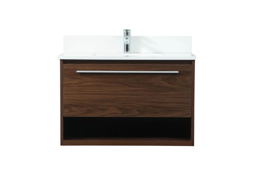 30 Inch Single Bathroom Vanity in Walnut with Backsplash