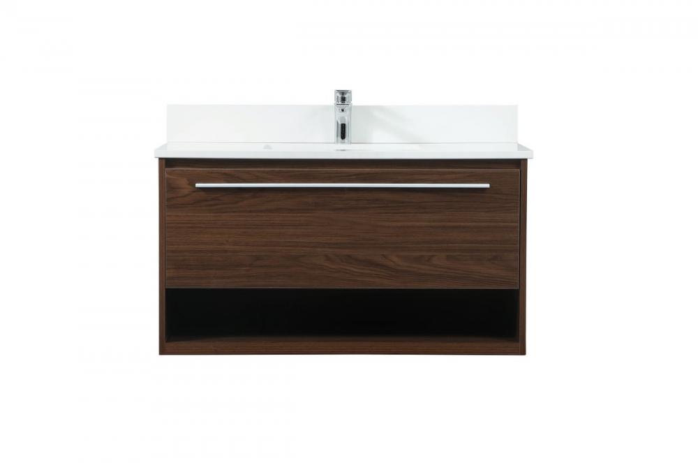 36 Inch Single Bathroom Vanity in Walnut with Backsplash