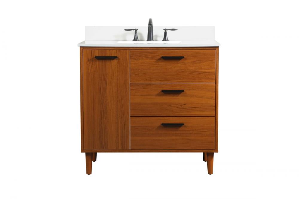 36 inch bathroom vanity in Teak with backsplash