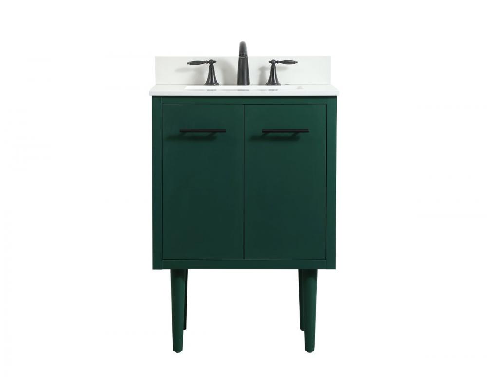 24 Inch Single Bathroom Vanity in Green with Backsplash