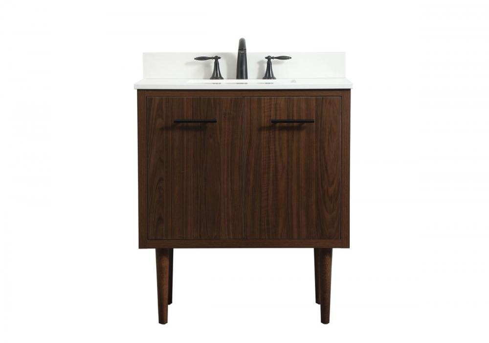 30 Inch Single Bathroom Vanity in Walnut with Backsplash