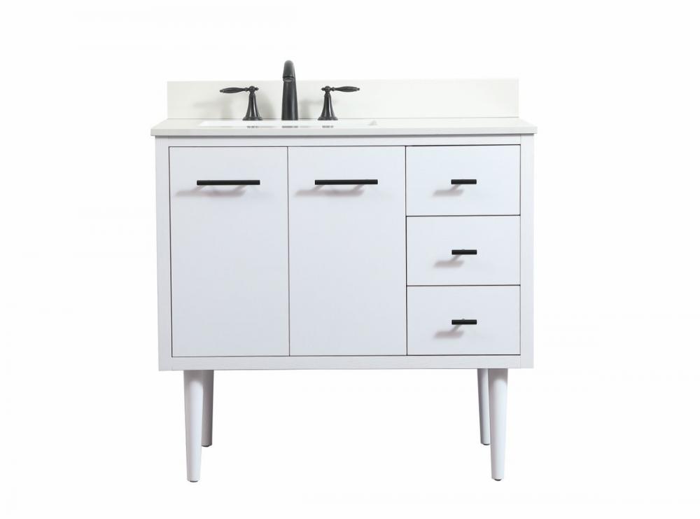 36 Inch Single Bathroom Vanity in White with Backsplash