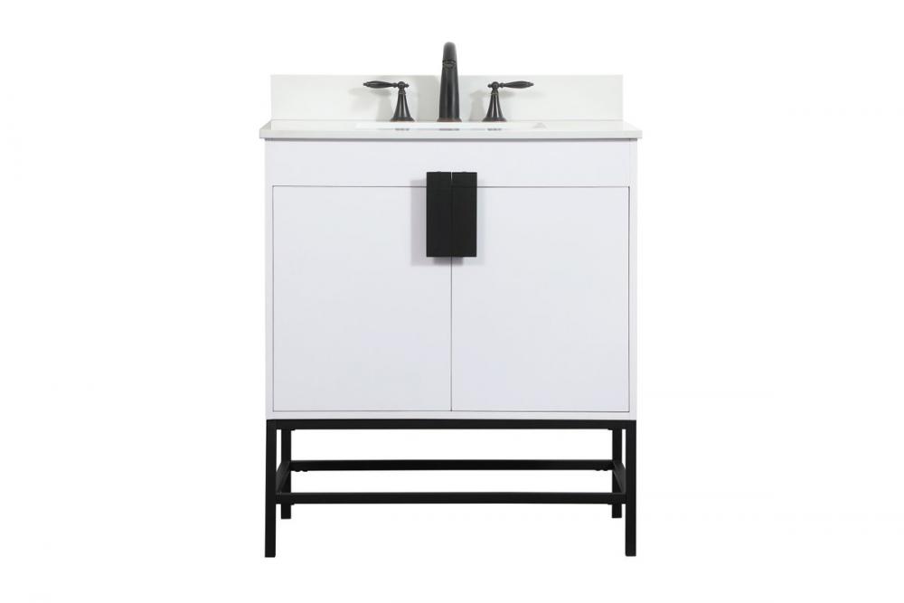 30 Inch Single Bathroom Vanity in White with Backsplash