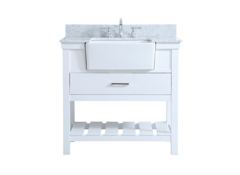 36 Inch Single Bathroom Vanity in White with Backsplash
