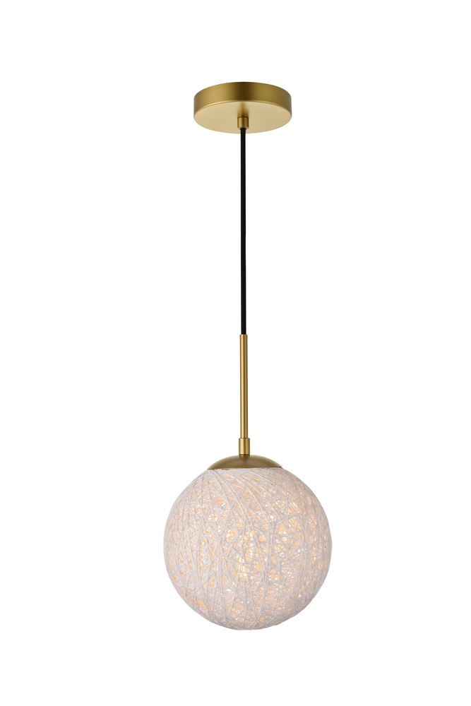 Malibu 1 Light Brass Pendant With paper string ball