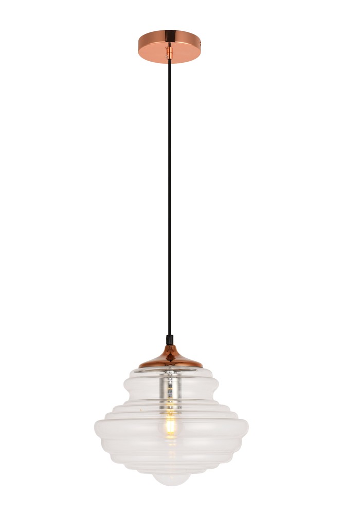 Topper Collection Pendant D10.6 H10.5 Lt:1 Copper and clear Finish