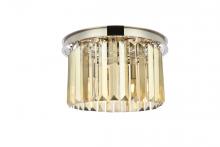Elegant 1238F16PN-GT/RC - Sydney 3 Light Polished Nickel Flush Mount Golden Teak (Smoky) Royal Cut Crystal