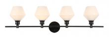 Elegant LD2321BK - Gene 4 Light Black and Frosted White Glass Wall Sconce