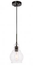 Elegant LD6201BK - Pierce 1 Light Black and Clear Seeded Glass Pendant