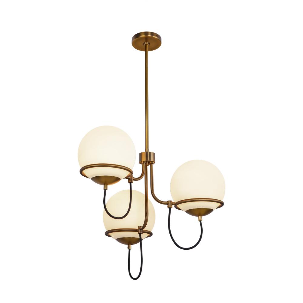 Alba 23-in Aged Brass/Opal Glass 3 Lights Chandelier