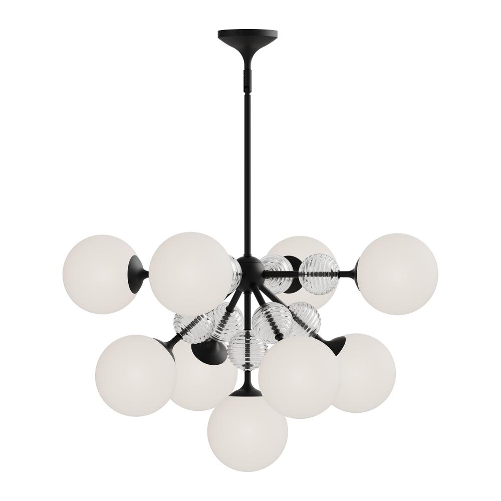 Celia 31-in Matte Black/Opal Glass 9 Lights Chandeliers