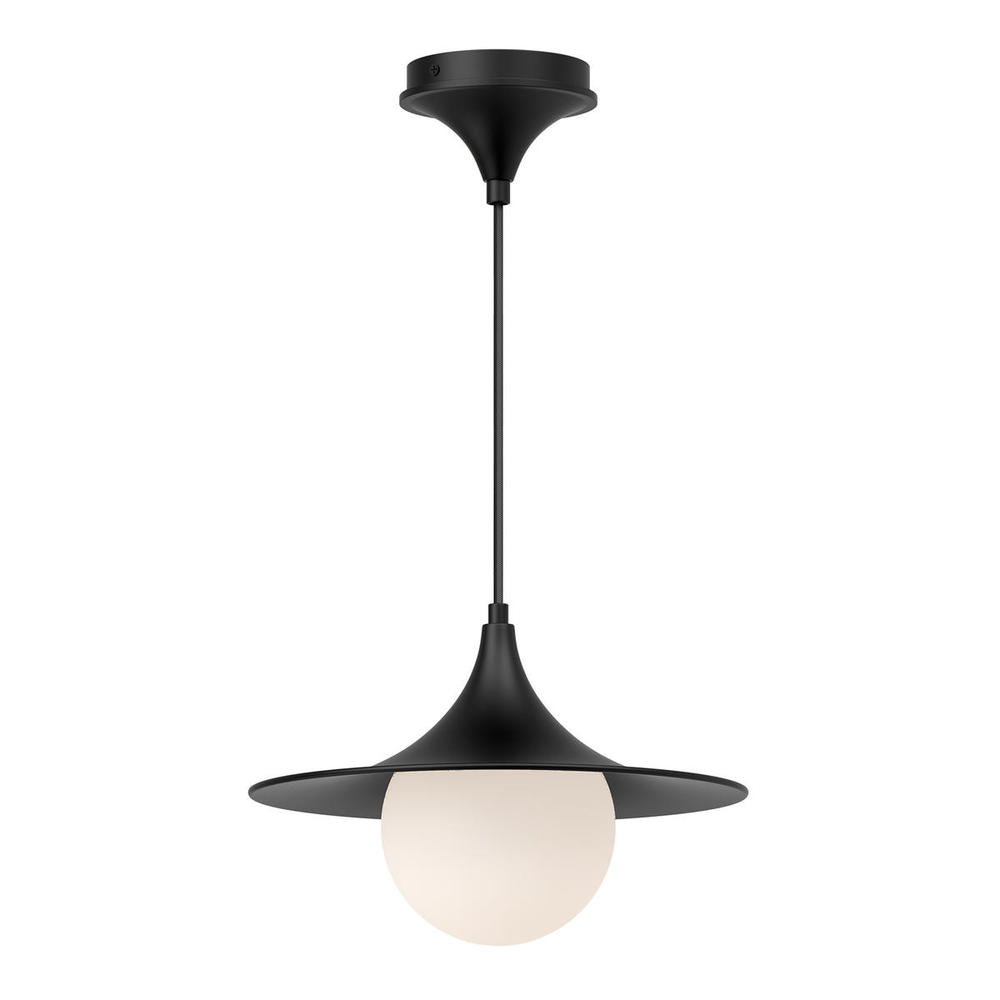 Fuji 12-in Matte Black/Opal Matte Glass 1 Light Pendant