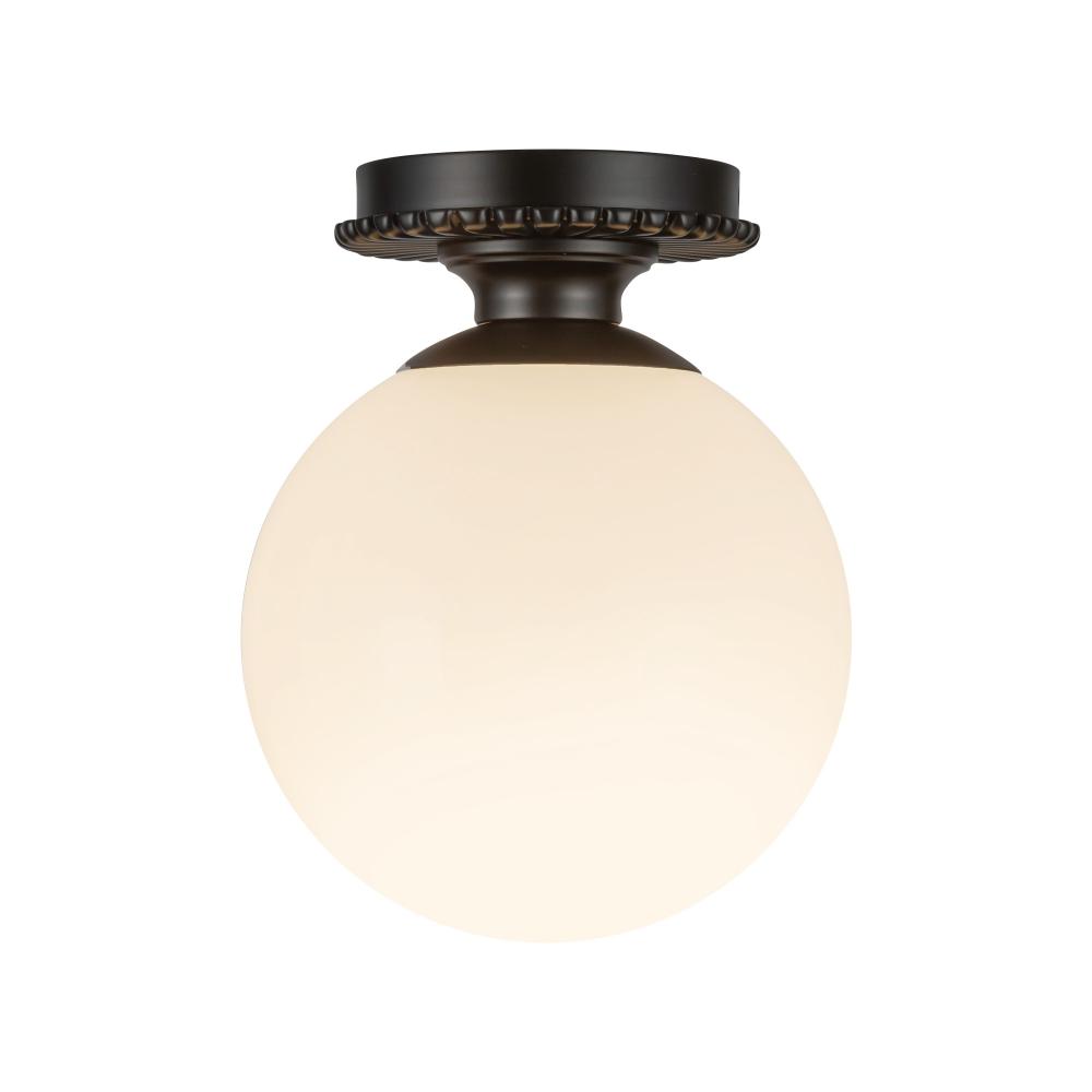 Otis 8-in Matte Black/Glossy Opal Glass Socket Semi-Flush Mount