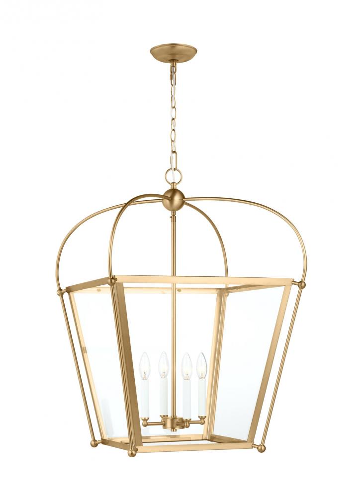 Charleston transitional 4-light indoor dimmable ceiling pendant hanging chandelier light in satin br