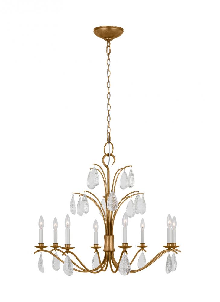 Shannon traditional 8-light indoor dimmable large ceiling chandelier in antique gild rustic gold fin