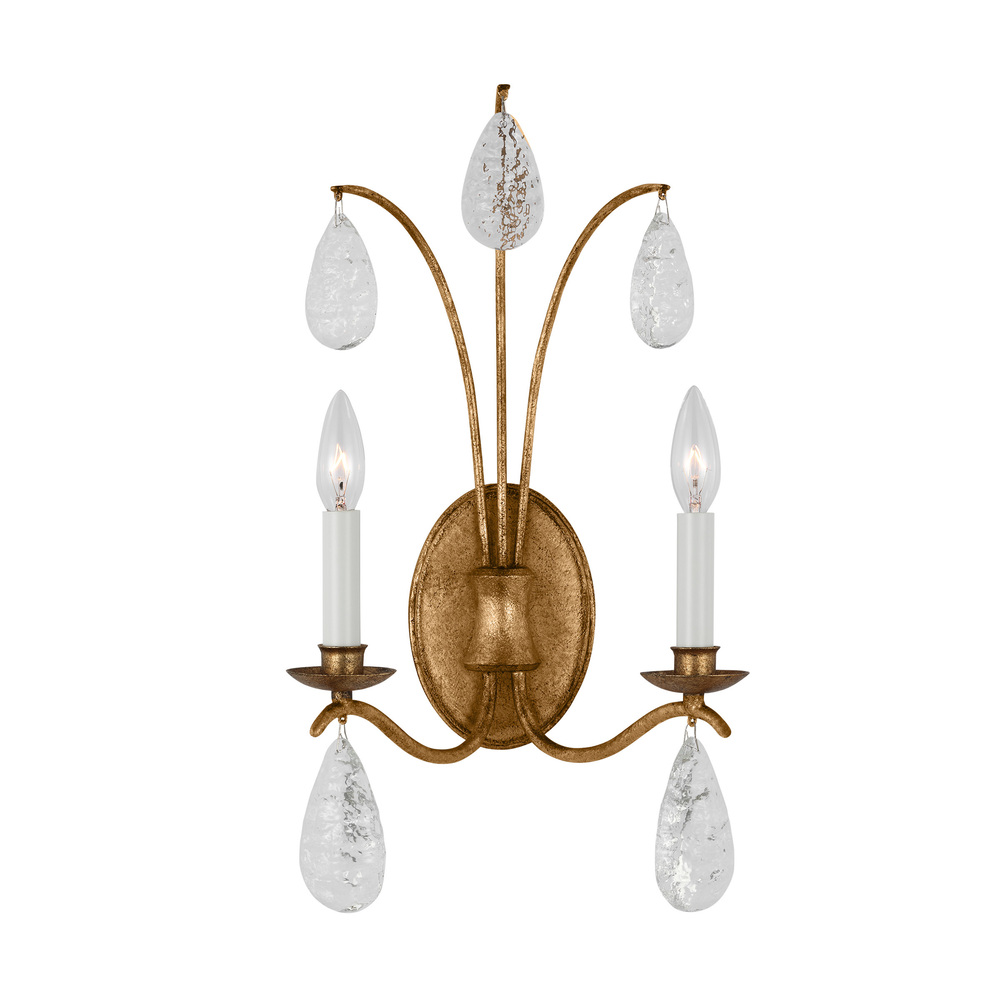 Shannon traditional 2-light indoor dimmable large wall sconce in antique gild rustic gold finish wit