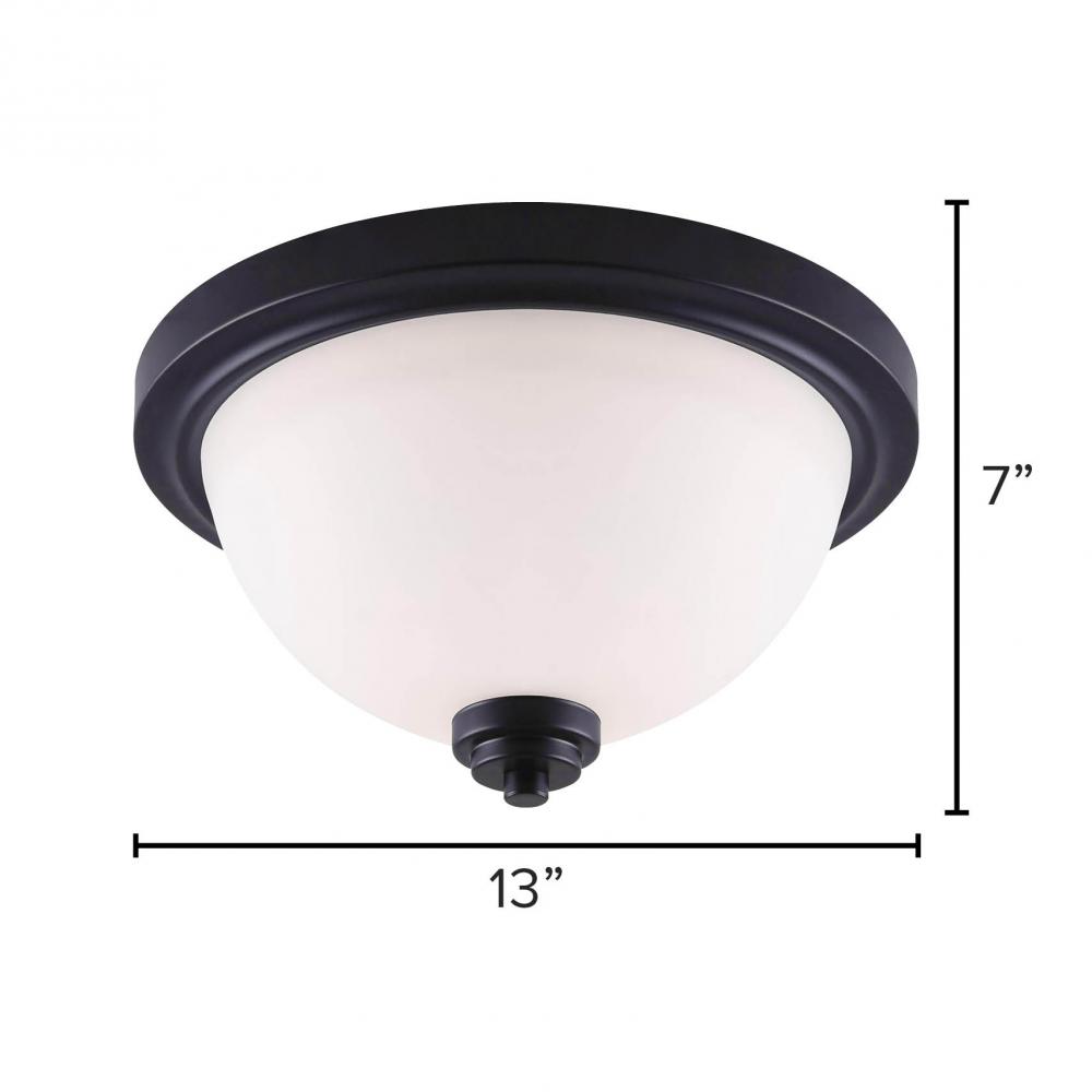 Portia, IFM326A13BK, MBK Color, 2 Lt Flushmount, Flat Opal Glass, 60W Type A, 13&#34; W x 7&#34; H