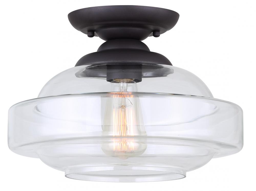 CHICAGO, 1 Lt Flush Mount, Clear Glass, 100W Type A, 12 1/2&#34; W x 9 1/4&#34; H, Easy Connect Incl