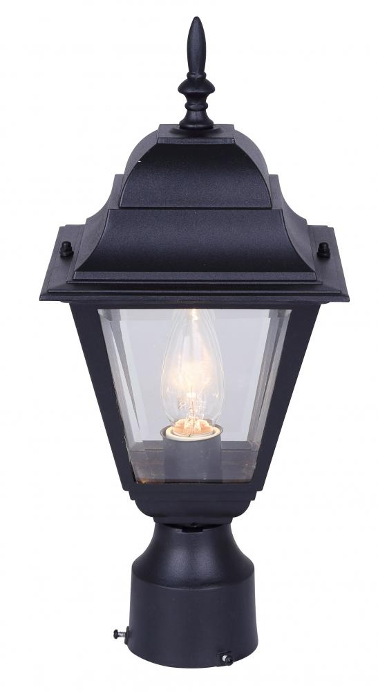 Outdoor, IOL13 BK, 1 Bulb Post Light, Clear Bevelled Glass, 100W Type A or B, fits 3 IN Post