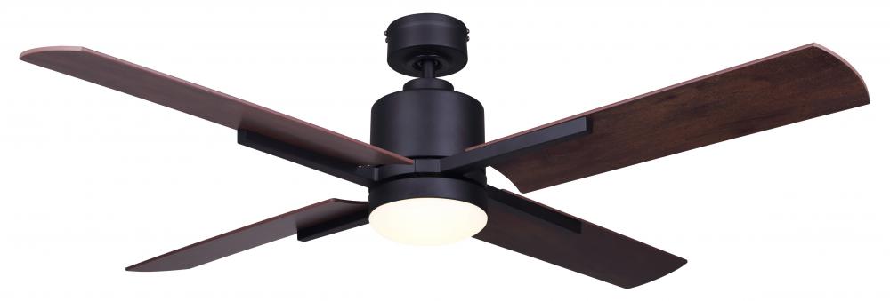 LOXLEY BK, Fan 52&#34; MBK Color, 4 Plywood Blades, Rustic Maple, Flat Opal Glass, Dual, 1x20W