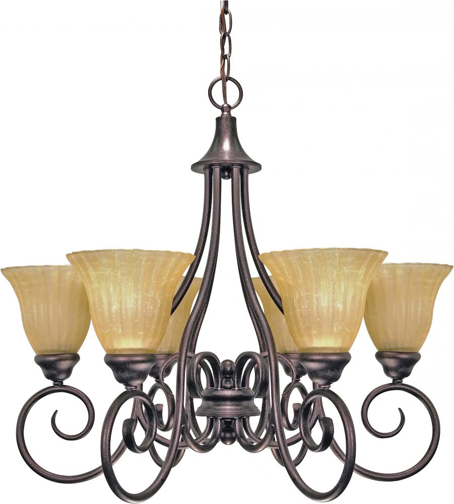6-Light 25&#34; Copper Bronze Chandelier with Champagne Linen Washed Glass