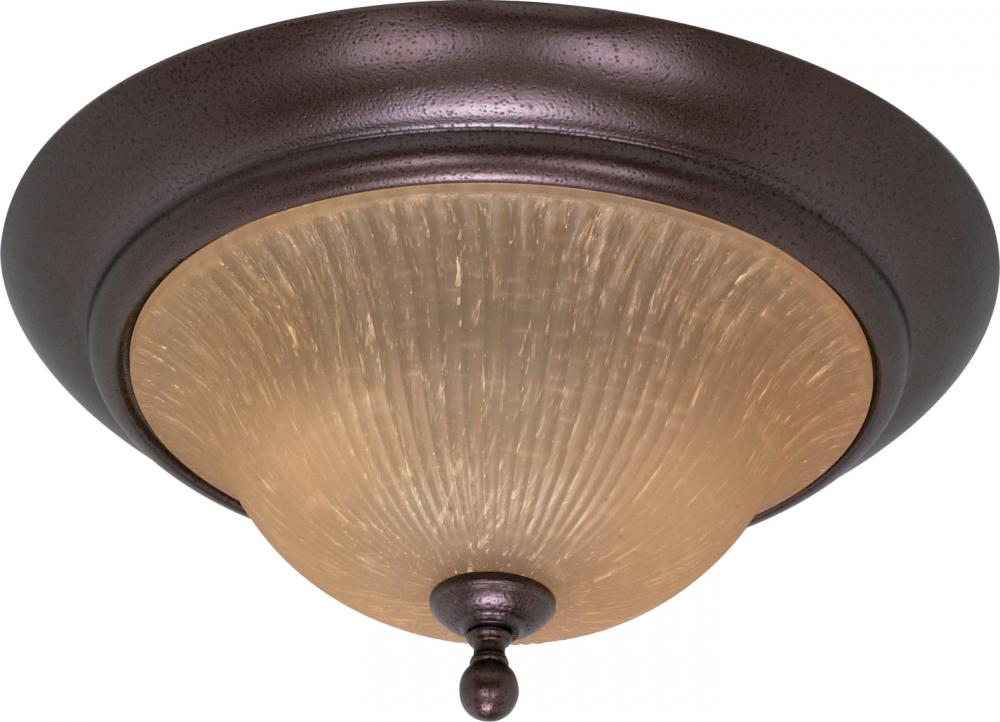 2-Light 16&#34; Copper Bronze Flush Mount Ceiling Light Fixture with Champagne Linen Washed Glass