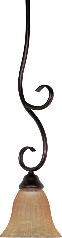 1-Light 7&#34; Copper Bronze Mini Pendant with Hang Straight Canopy with Champagne Linen Washed