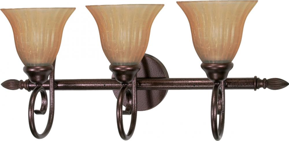 3-Light 25&#34; Copper Bronze Vanity Light Fixture with Champagne Linen Washed Glass