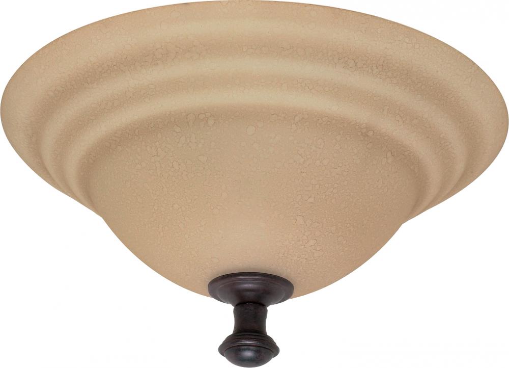 2-Light 16&#34; Flush Mount Dome Lighting Fixture in Old Bronze Finish with Amber Water Glass