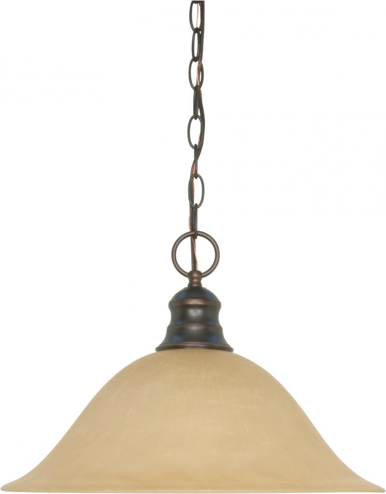 1 Light - 16&#34; Pendant with Champagne Linen Washed Glass - Mahogany Bronze Finish