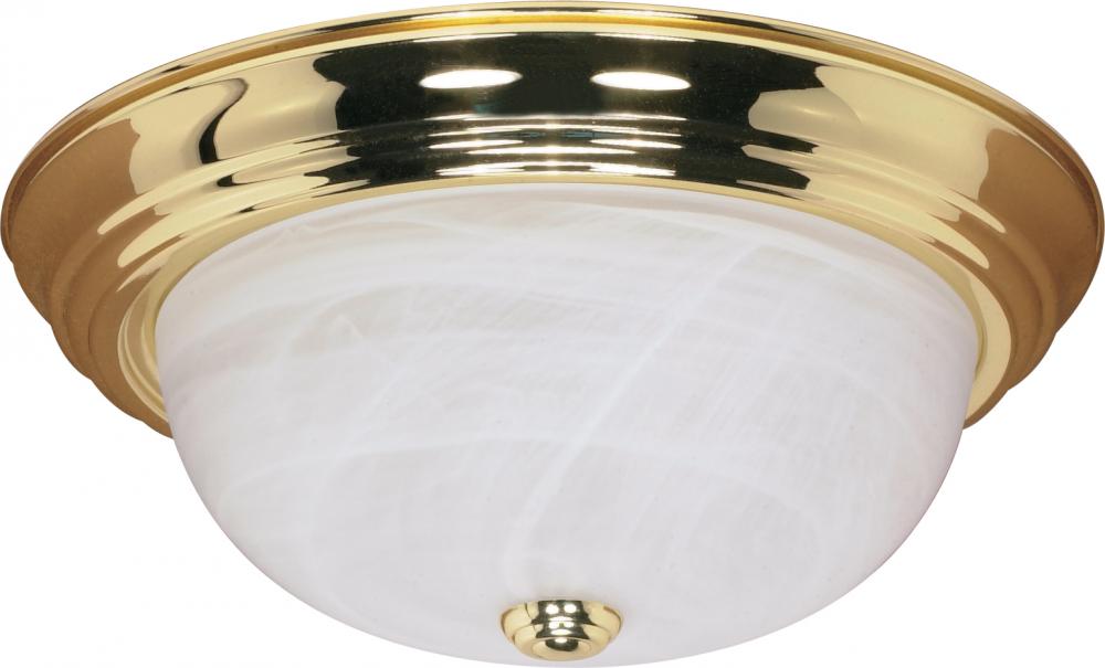 3 Light - 15&#34; Flush with Alabaster Glass - Polished Brass Finish
