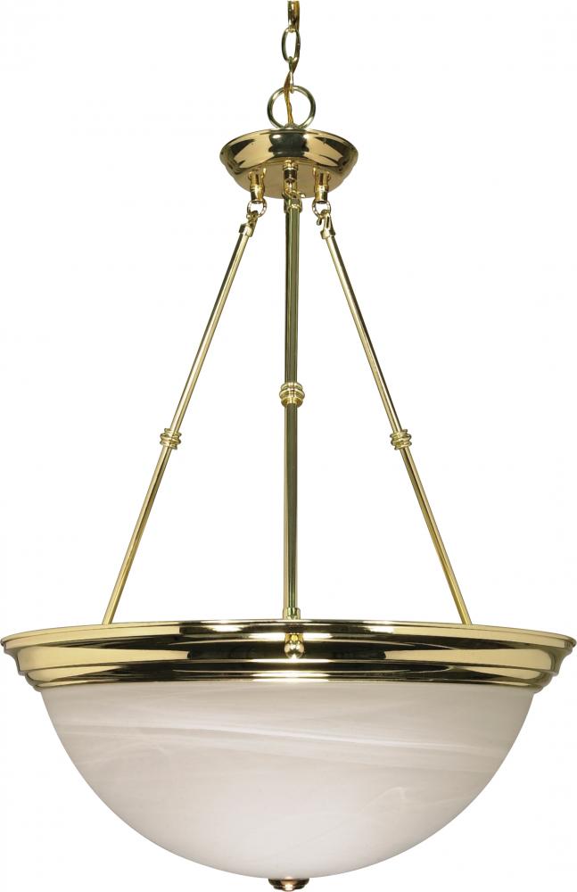 3-Light 20&#34; Hanging Pendant Light Fixture in Polished Brass Finish with Alabaster Glass