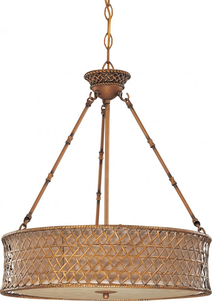 Abbott - 3 Light Pendant w/ Beige Linen Weave Shade