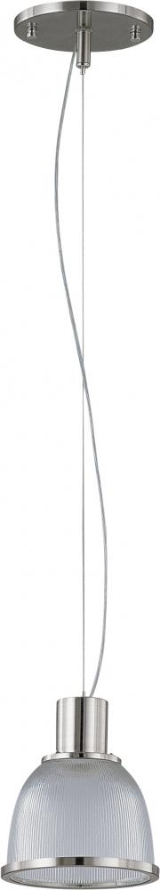 1-Light 5&#34; Pendant Light Fixture in Brushed Nickel Finish with Clear Prismatic Glass