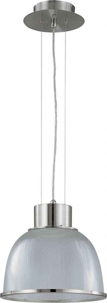 1-Light 12&#34; Pendant Light Fixture in Brushed Nickel Finish with Clear Prismatic Glass