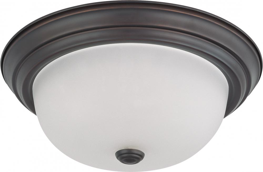 2 Light - 13&#34; Flush with Frosted White Glass - Mahogany Bronze Finish