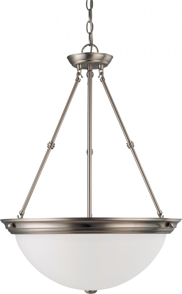 3 Light - 20&#34; Pendant with Frosted White Glass - Brushed Nickel Finish