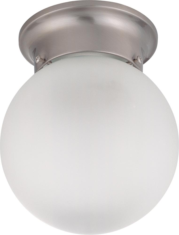 1 Light - 6&#34; Flush with Frosted White Glass - Brushed Nickel Finish