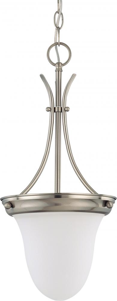 1 Light - 10&#34; Pendant with Frosted White Glass - Brushed Nickel Finish