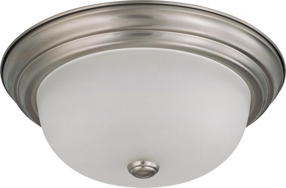 2 Light - 13&#34; Flush with Frosted White Glass - Brushed Nickel Finish