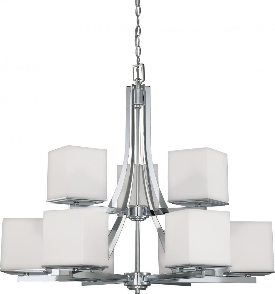 Bento - 9 Light Two Tier Chandelier w/ Satin White Glass