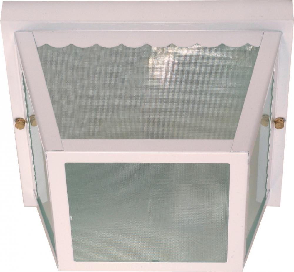 2 Light - 10&#34; Carport Flush with Textured Frosted Glass - White Finish