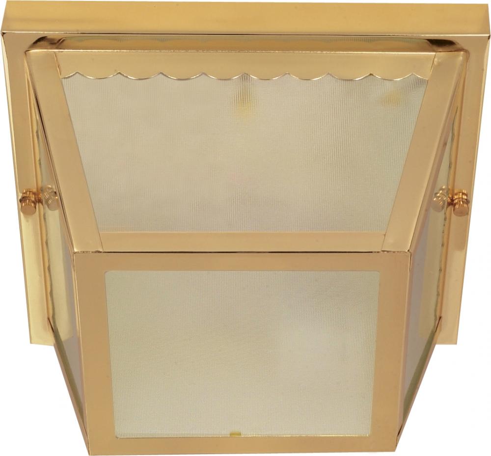 2 Light - 10&#34; Carport Flush with Textured Frosted Glass - Polished Brass Finish