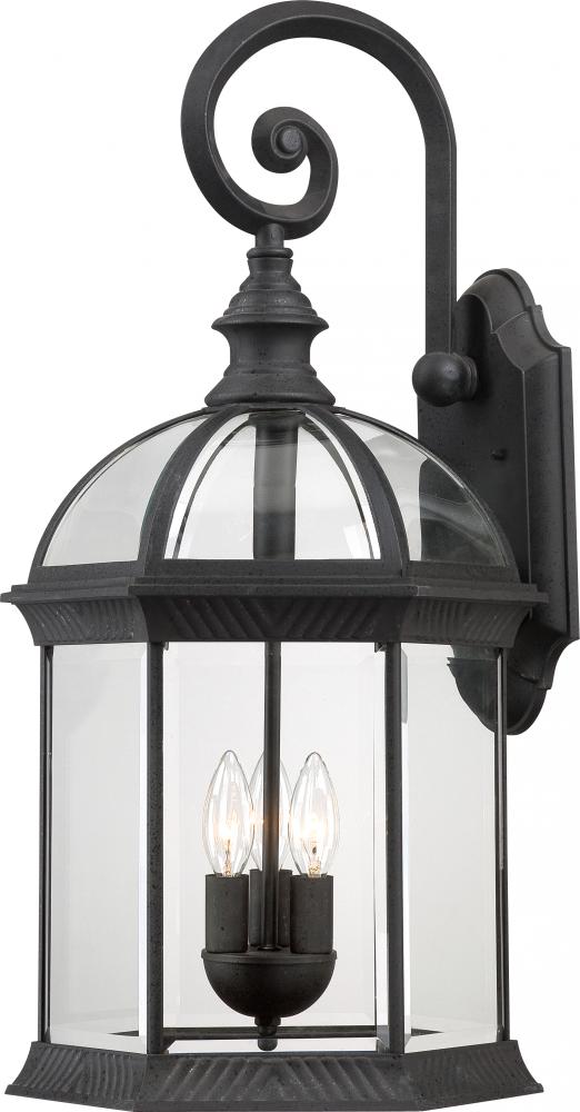 Boxwood - 3 Light 26&#34; Wall Lantern with Clear Beveled Glass - Textured Black Finish