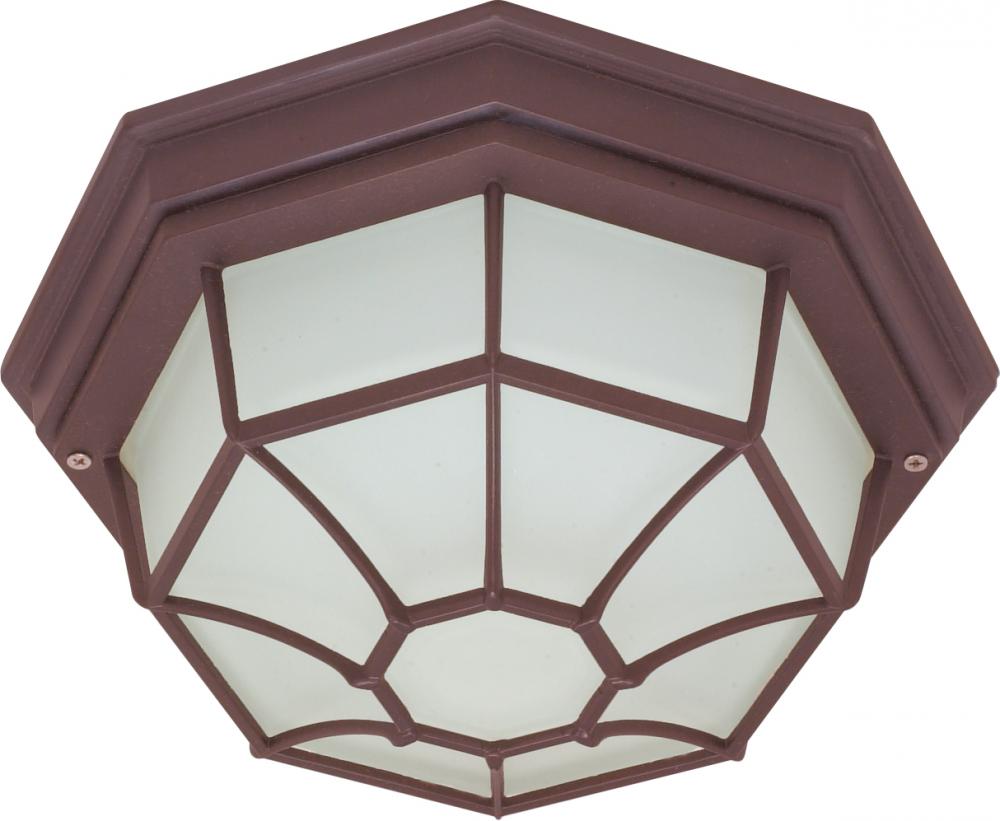 1 Light - 12&#34; Flush Spider Cage with Glass Lens - Old Bronze Finish