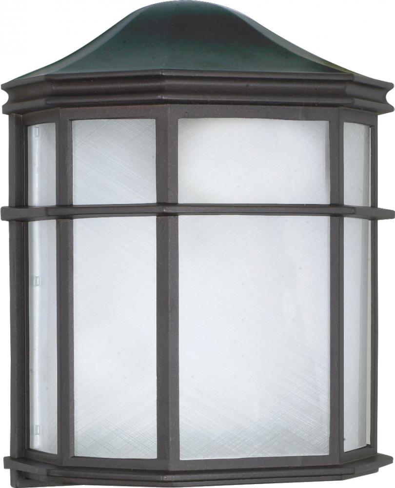 1 Light - 10&#34; Cage Lantern with Linen Acrylic Lens - Textured Black Finish