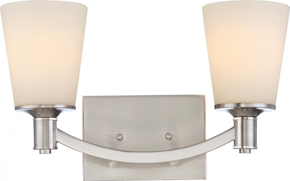 Laguna - 2 Light Vanity with White Glass - Brushed Nickel Finish