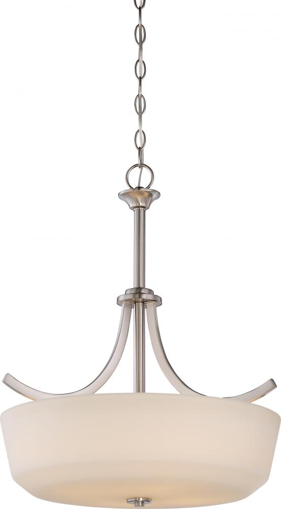 Laguna - 4 Light Pendant with White Glass - Brushed Nickel Finish